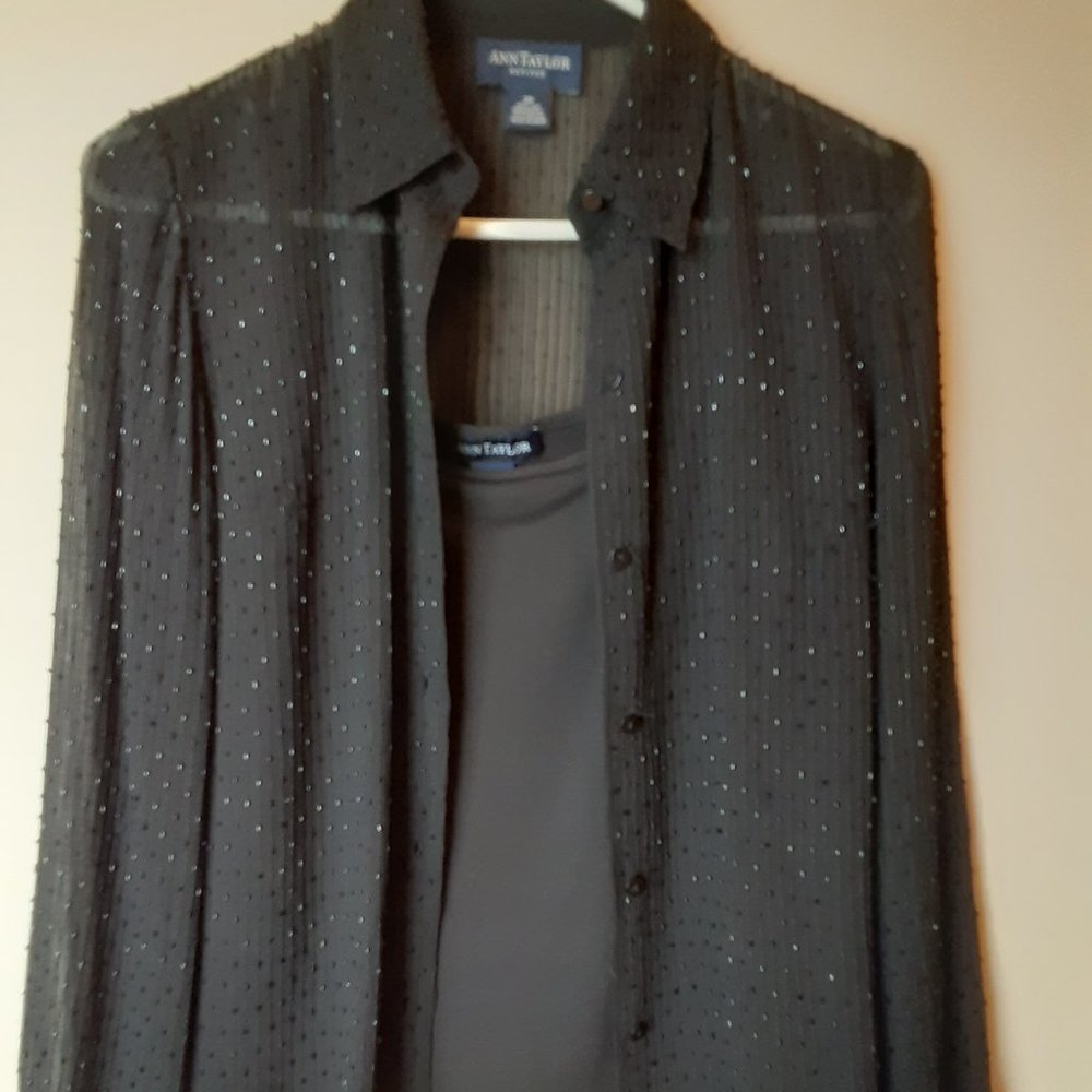 Beaded dressy black blouse with black cami